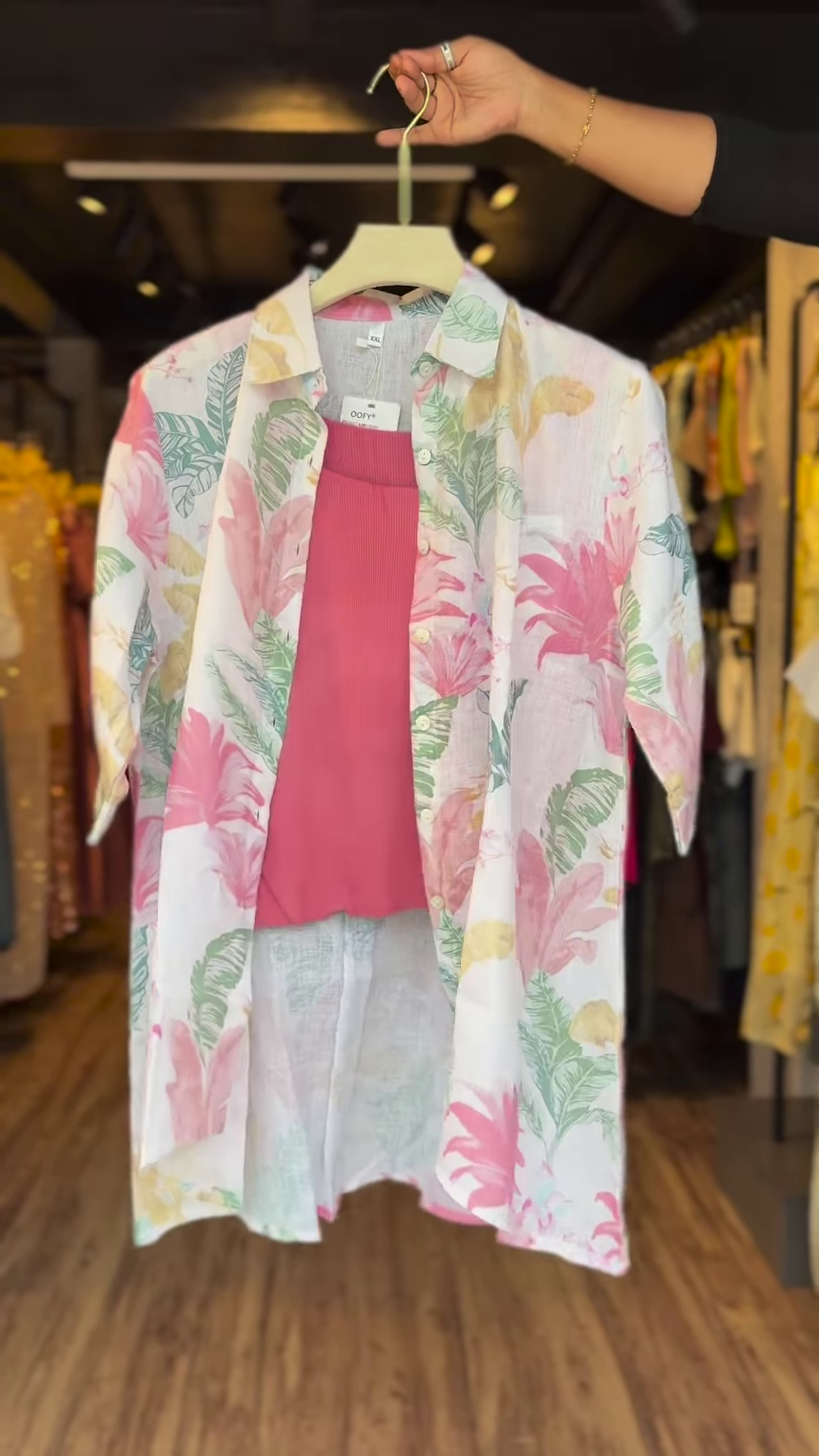 Tropic Whisper Cotton Shirt – Pastel Leaf Print Resortwear - Image 4