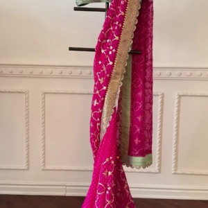 Pink and Gold Embroidered Unstitched Gharara Suit Set