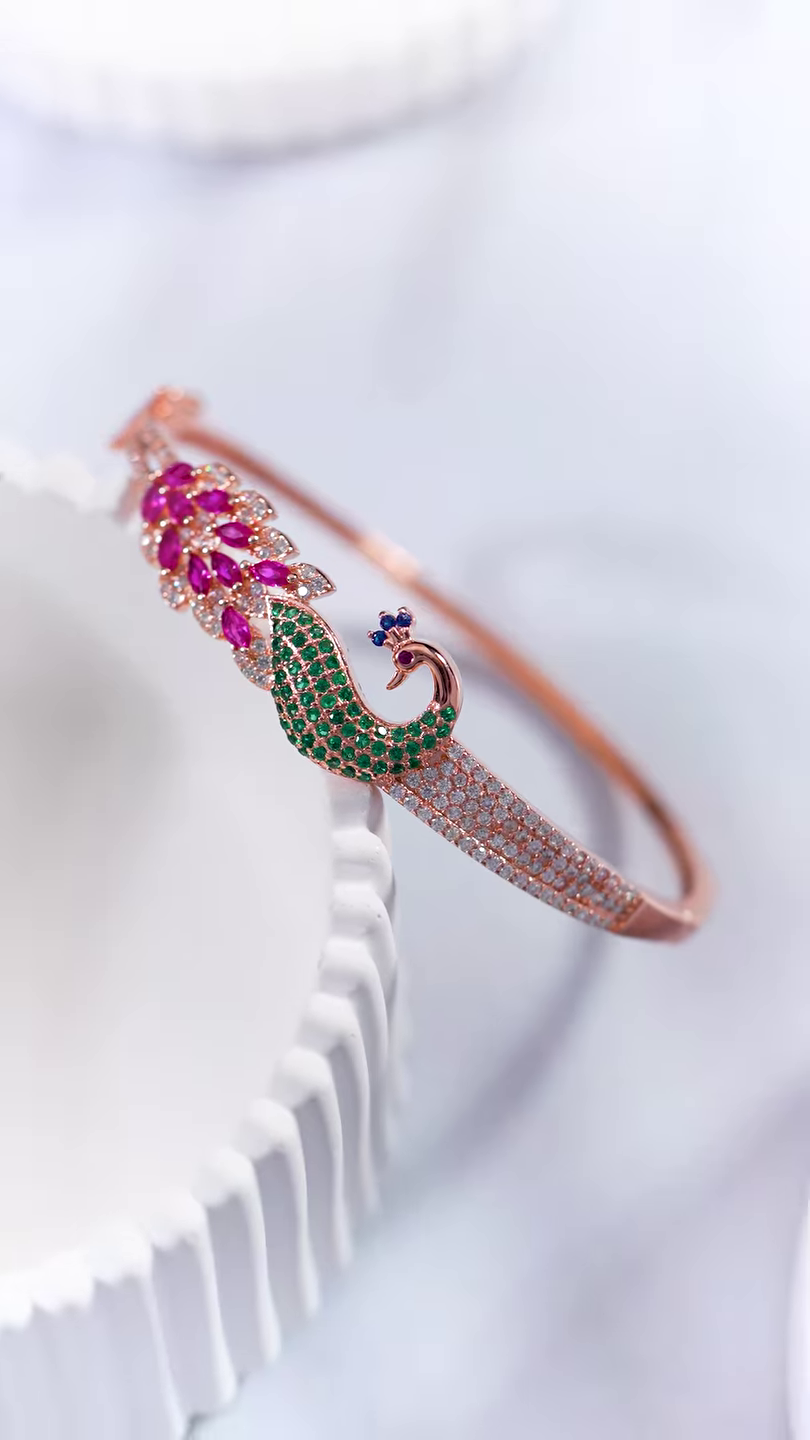 Women’s Peacock Design Stone-Studded Bracelets - Image 4