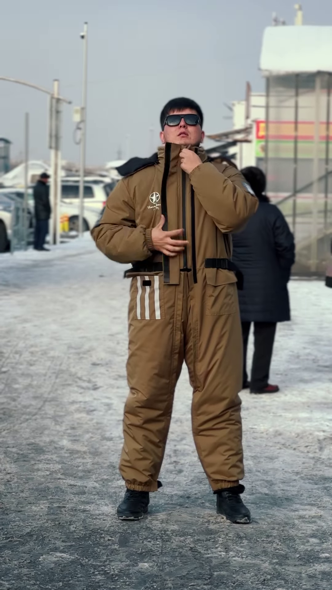 Insulated Space-Themed Jumpsuit โ๏ธ๐ With Belted Waist & Graphic Patches โ Brown Variant - Image 4