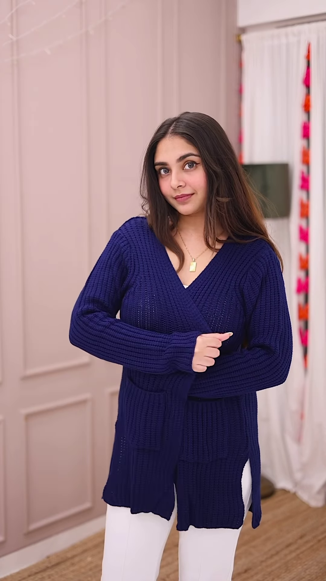 Blue-Toned Knitwear Trio π§₯π β Striped Sweater, Navy Cardigan & Cable-Knit Co-Ord Set - Image 3