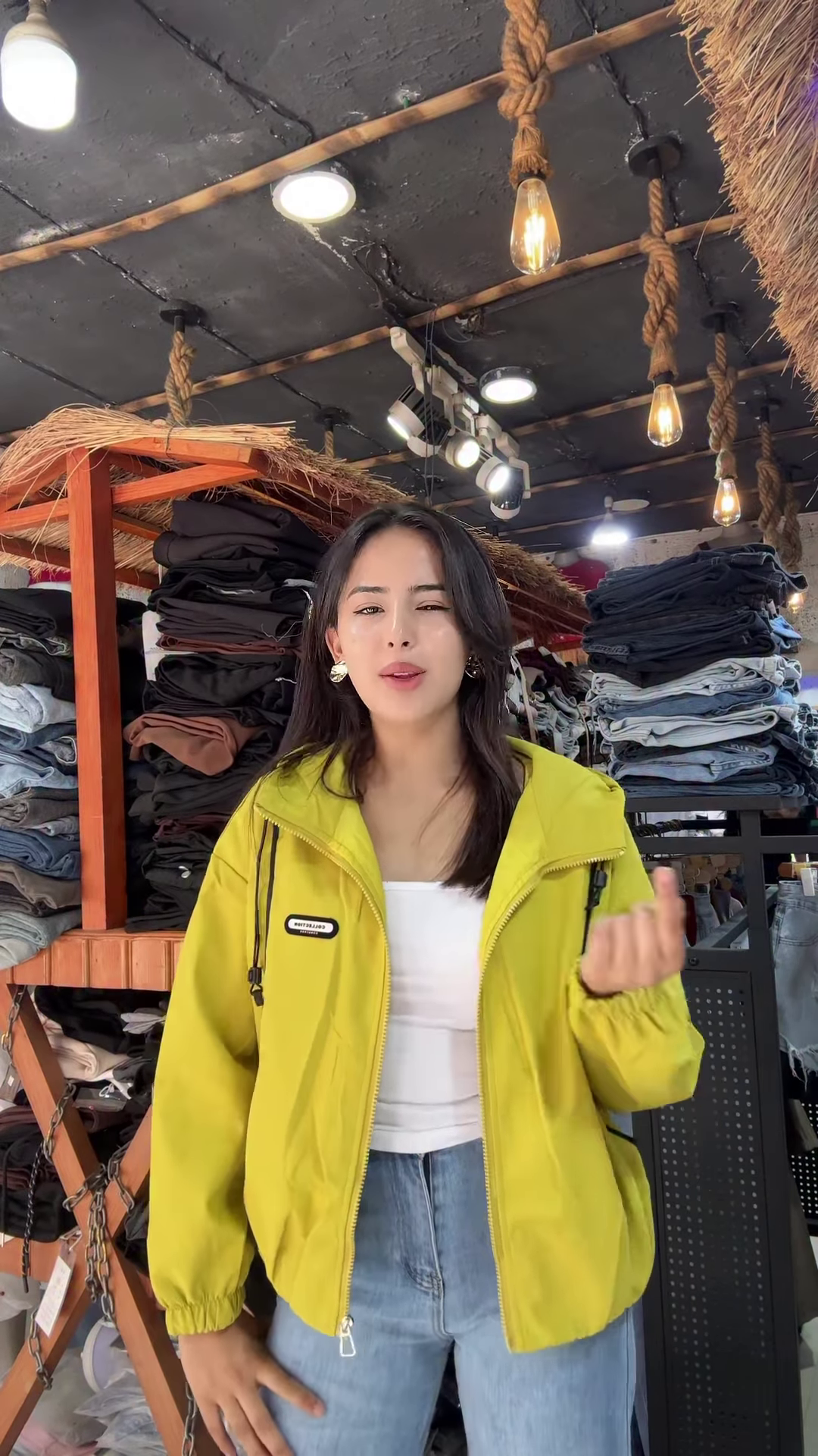 Women's Casual Zip-Up Jackets π§₯β¨ β Yellow, White & Maroon Variants Styled in Rustic Store Setting