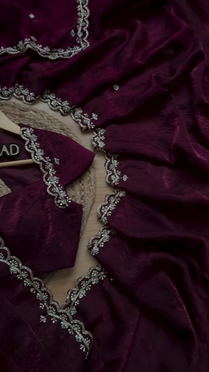 Maroon Vinework Embroidered Silk Ensemble