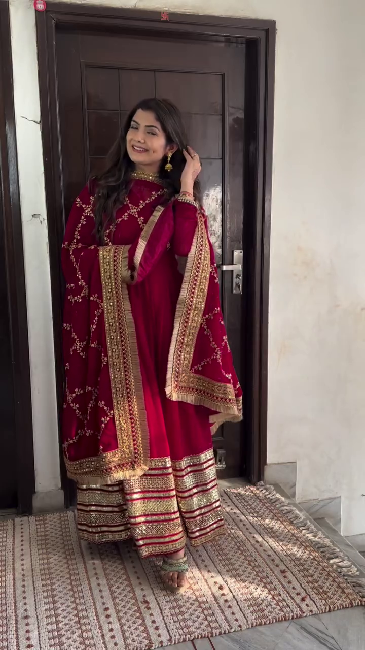 Regal Maroon Embroidered Anarkali Suit - Image 2