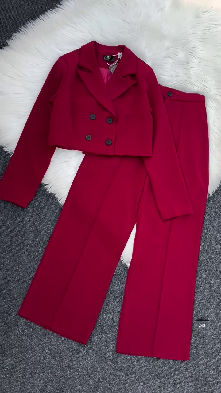 Black Cropped Blazer & High-Waist Trousers Co-ord Set - Image 2