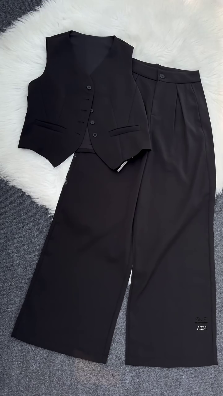 Women’s Black Tailored Vest & Wide-Leg Trouser Co-ord Set - Image 4