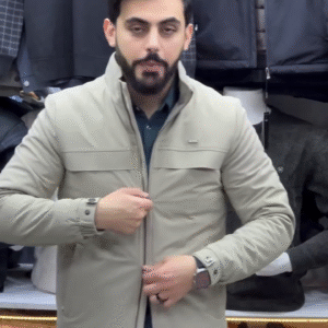 LIGHT BEIGE ZIP-UP JACKET WITH LOGO DETAIL
