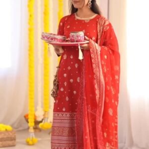 Radiant Ruby Festive Kurta & Sharara Set with Floral Embroidery β Available in Crimson Red & Sunset Scarlet