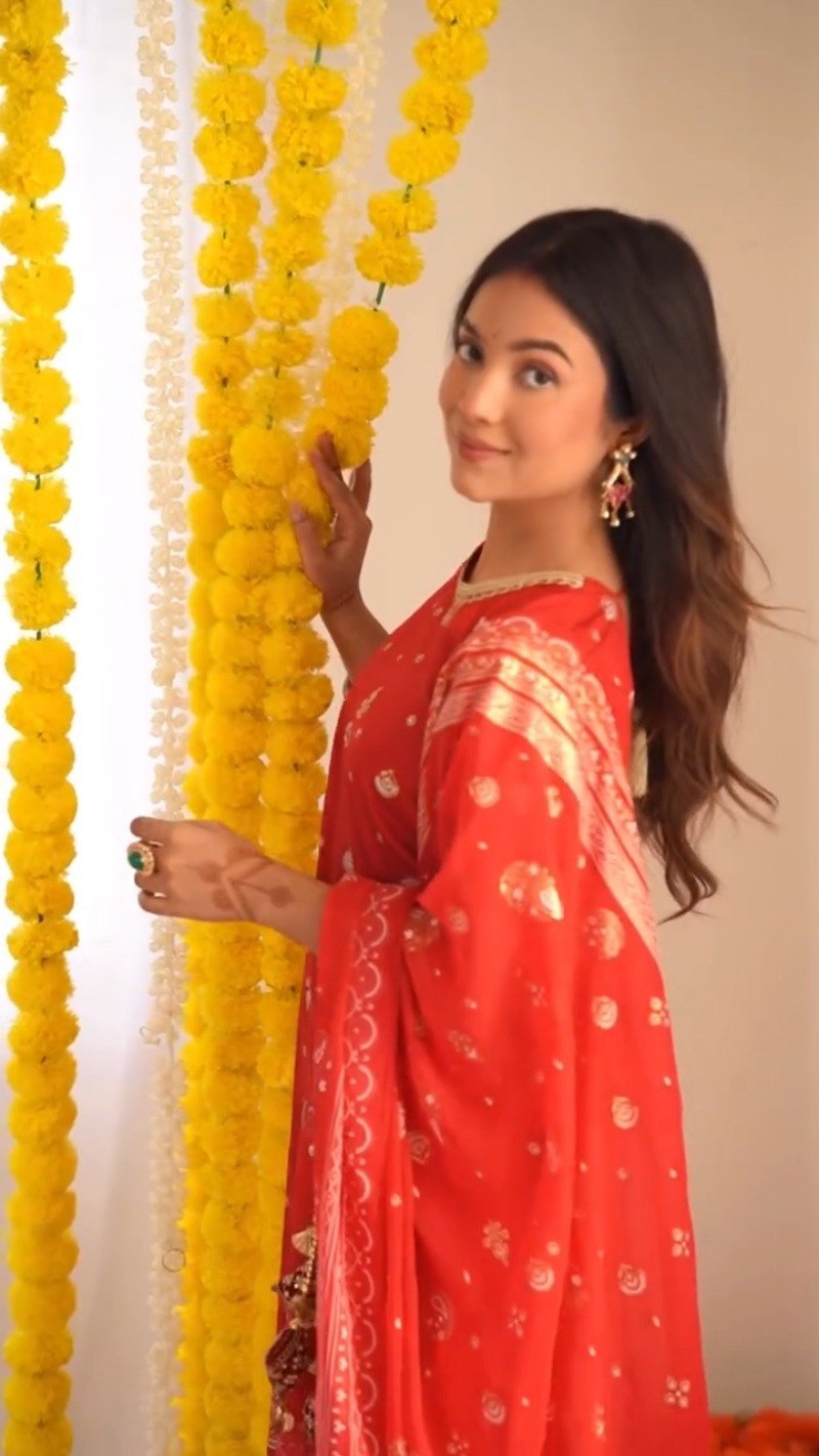 Radiant Ruby Festive Kurta & Sharara Set with Floral Embroidery – Available in Crimson Red & Sunset Scarlet - Image 4