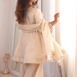 Ethereal Ivory Mirror-Work Peplum Kurta Set