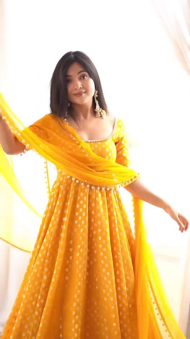Sun-Kissed Mustard Embroidered Anarkali Kurta Set with Dupatta