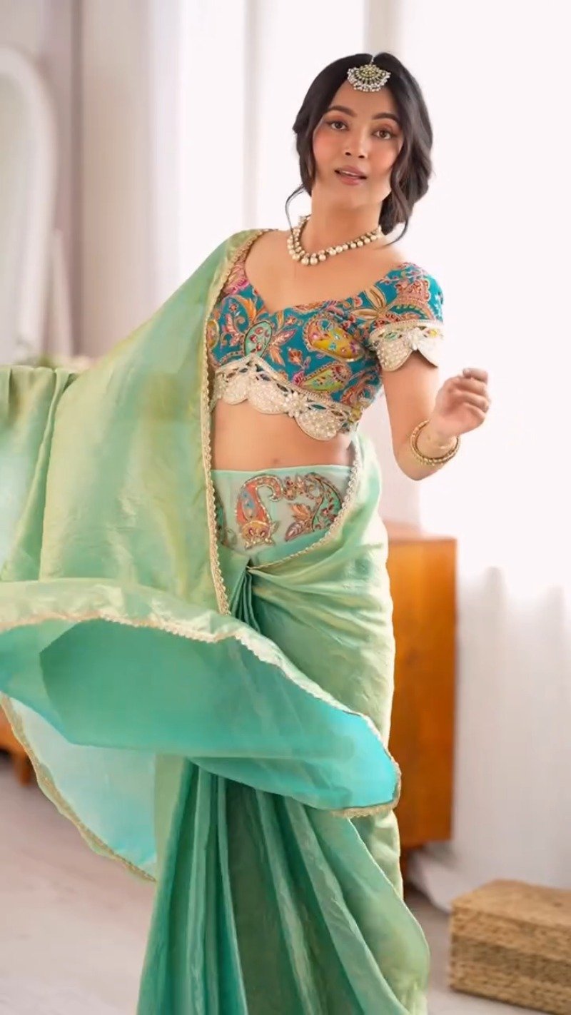 Ethereal Pastel Embroidered Ensemble – Available in Mint Green & Ivory White - Image 2