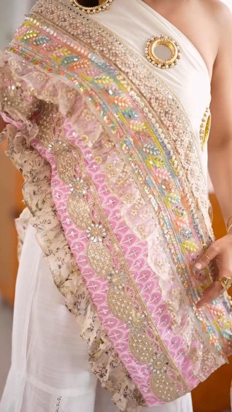 Ethereal Pastel Embroidered Ensemble – Available in Mint Green & Ivory White - Image 5