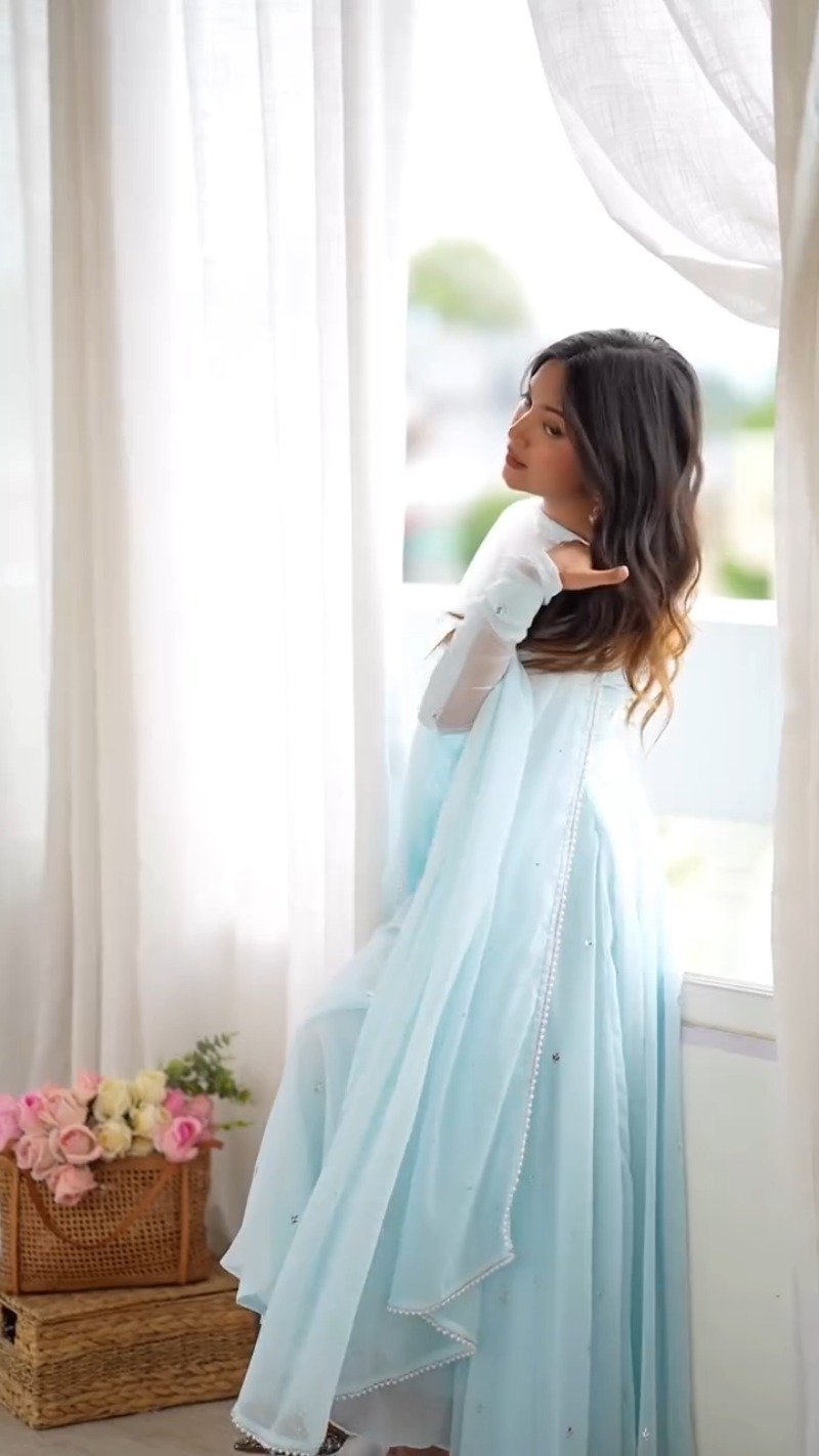 Ethereal Sky Blue Georgette Anarkali Suit Set – A Whisper of Serenity - Image 3