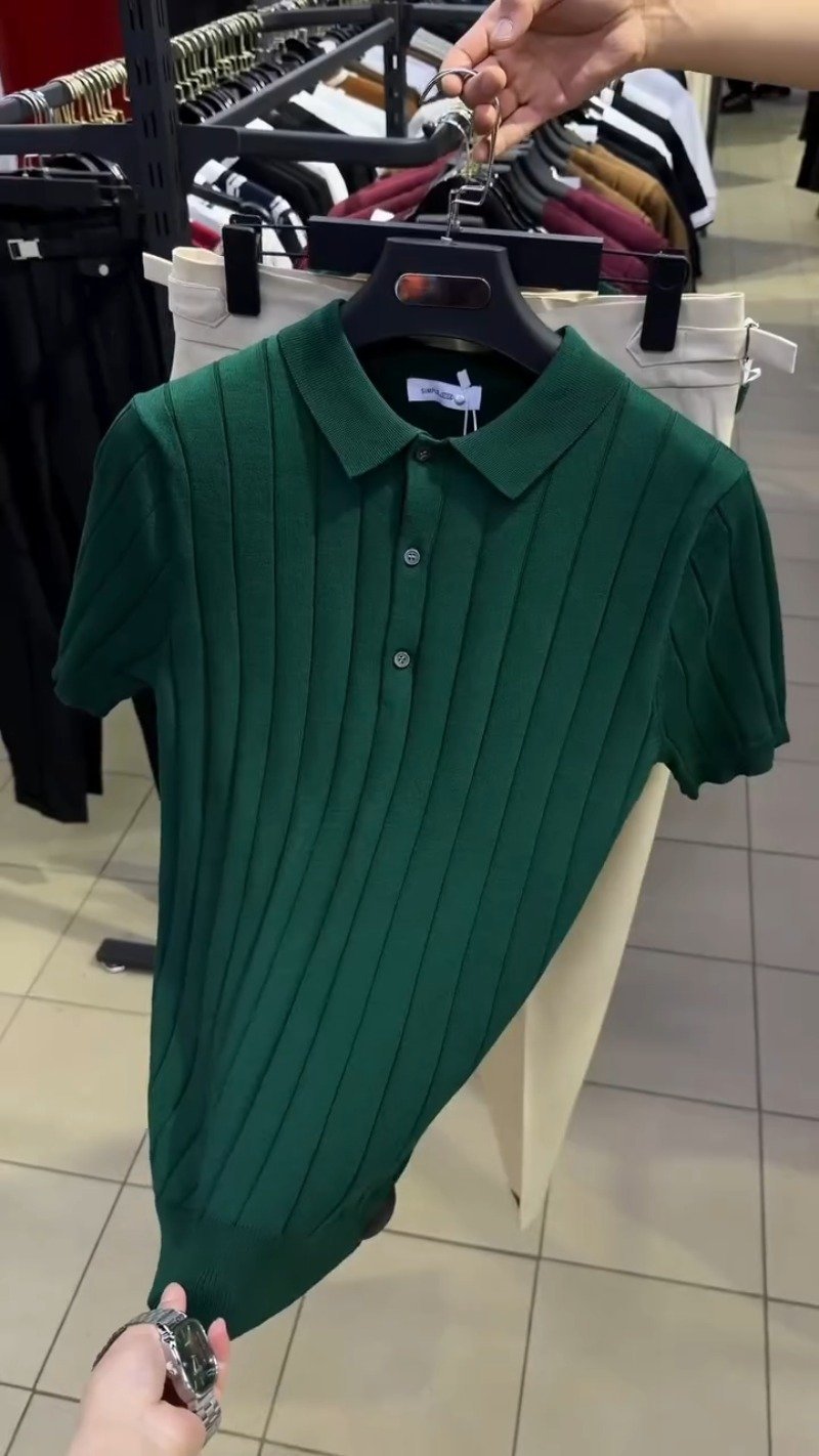 Modern Minimalist Ribbed Polo & Trouser Set – Available in Dark Forest Green & Classic Cream - Image 2