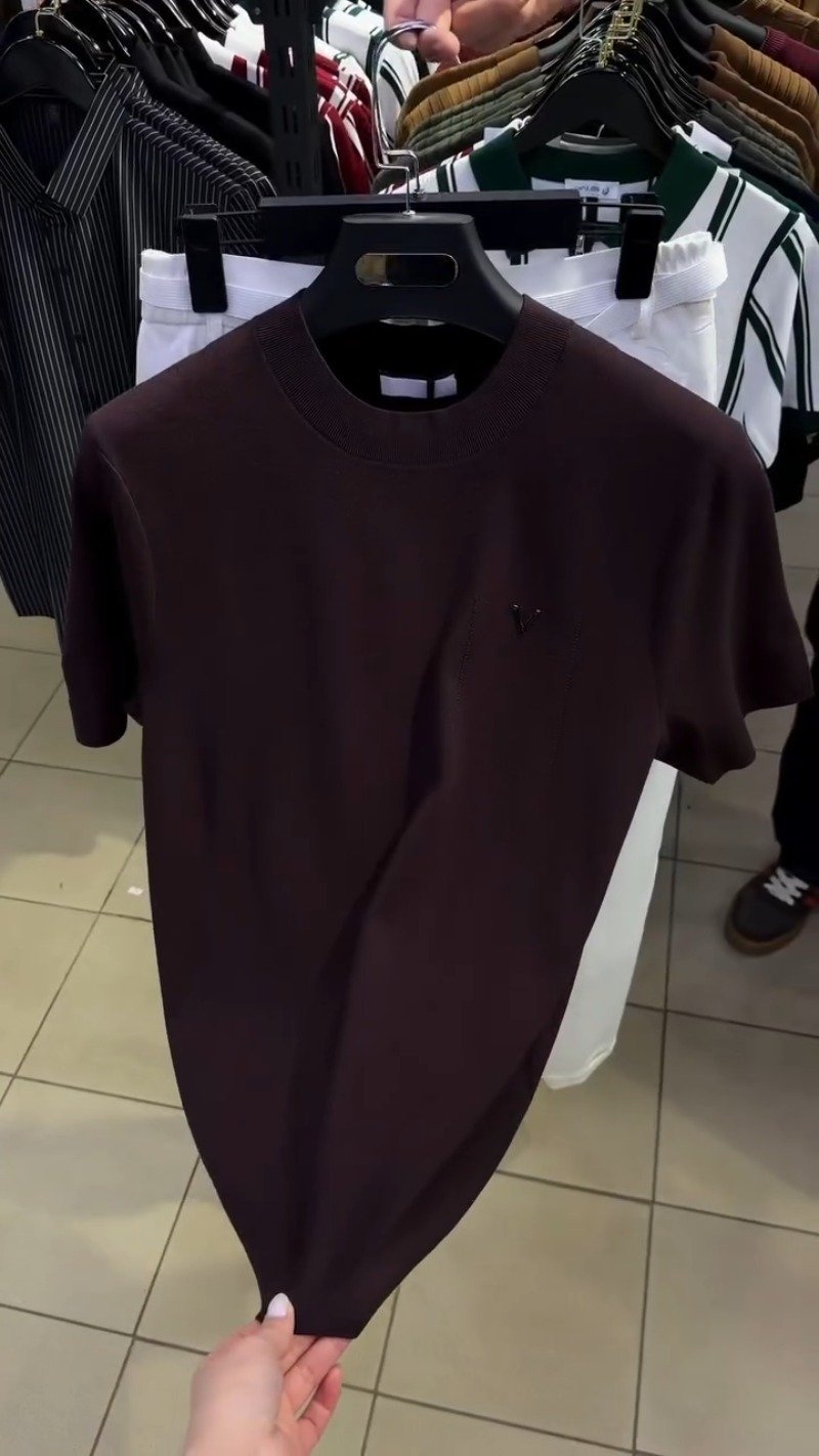 Minimalist Espresso Brown Textured Cotton Tee with White Trousers – Available in Espresso Brown - Image 2