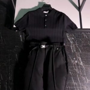 Urban Monochrome Ribbed Polo & Trouser Co-ord Set