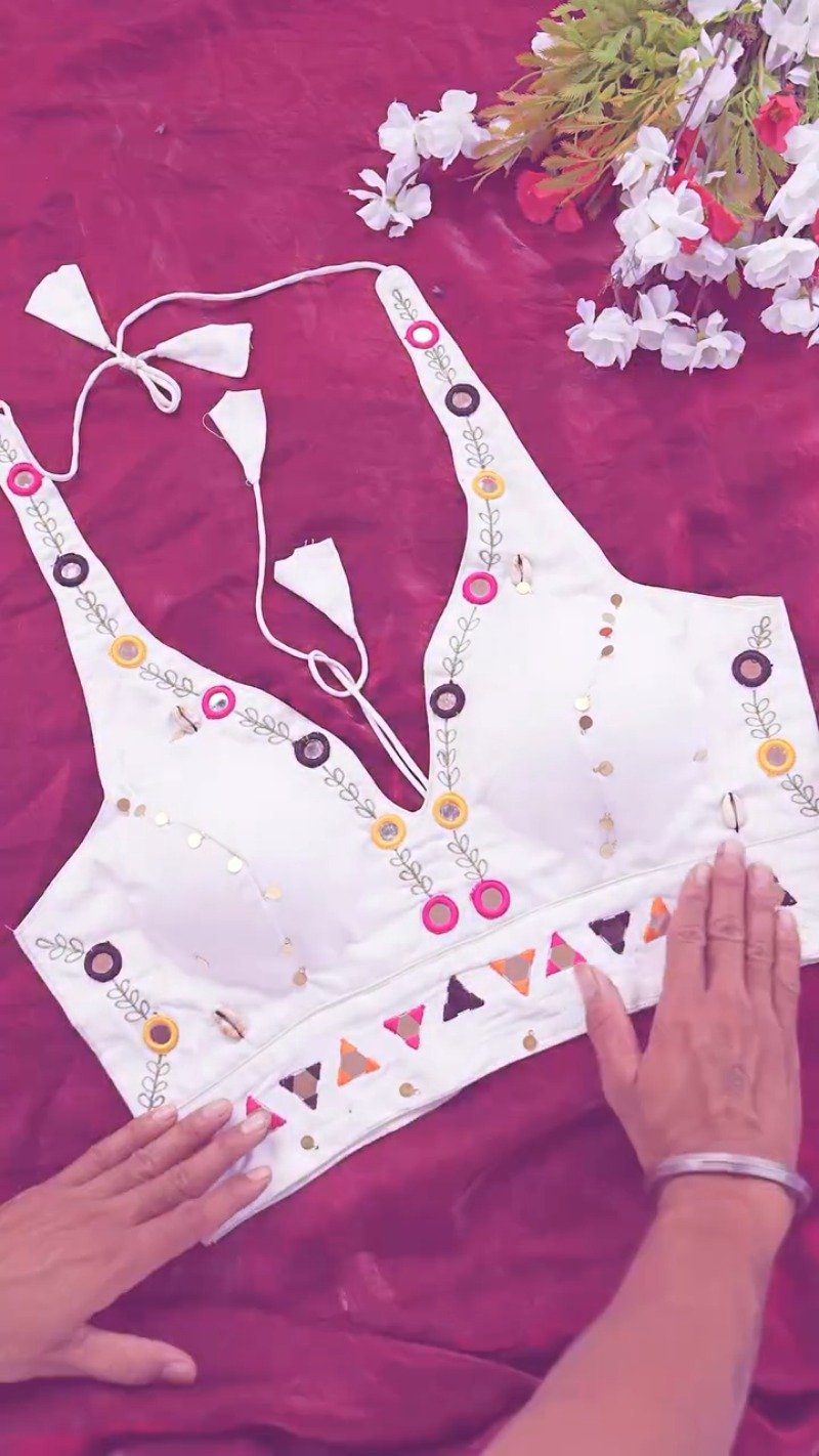 Boho-Chic Mirror Work Halter Neck Crop Top – A Summer Essential - Image 2
