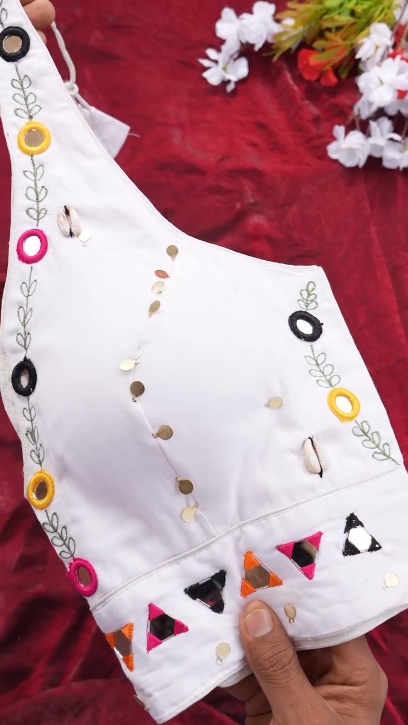 Boho-Chic Mirror Work Halter Neck Crop Top – A Summer Essential - Image 7