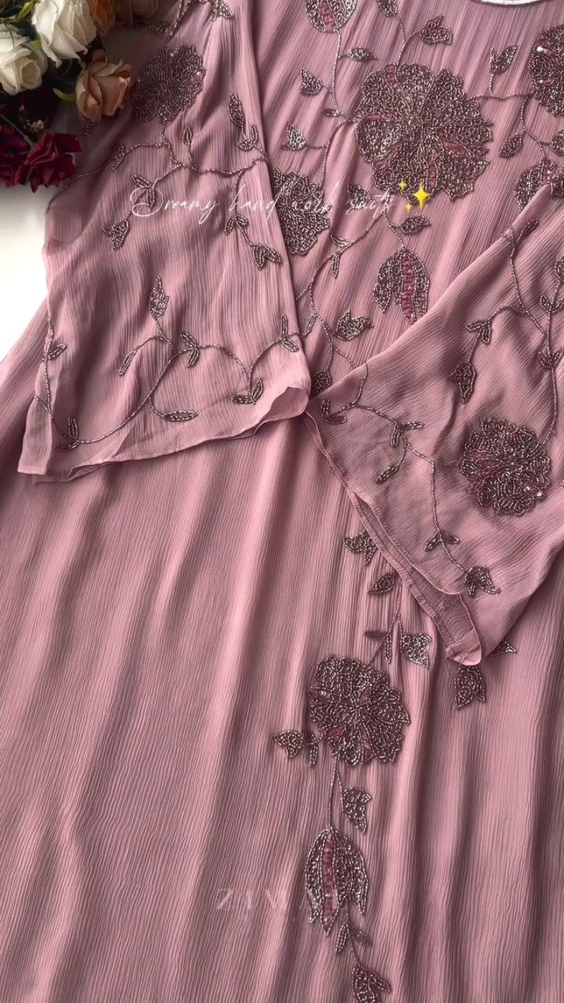 Exquisite Hand-Embellished Floral Motif Kurta Set – Available in Dusty Rose & Sophisticated Taupe - Image 3