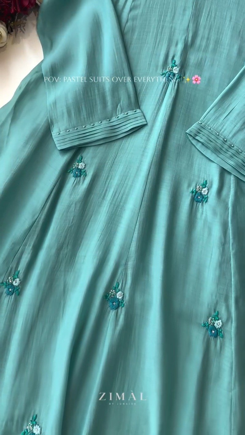 Ethereal Pastel Embroidered Kurta Set – Available in Creamy Beige, Serene Teal & Dusty Mauve - Image 4