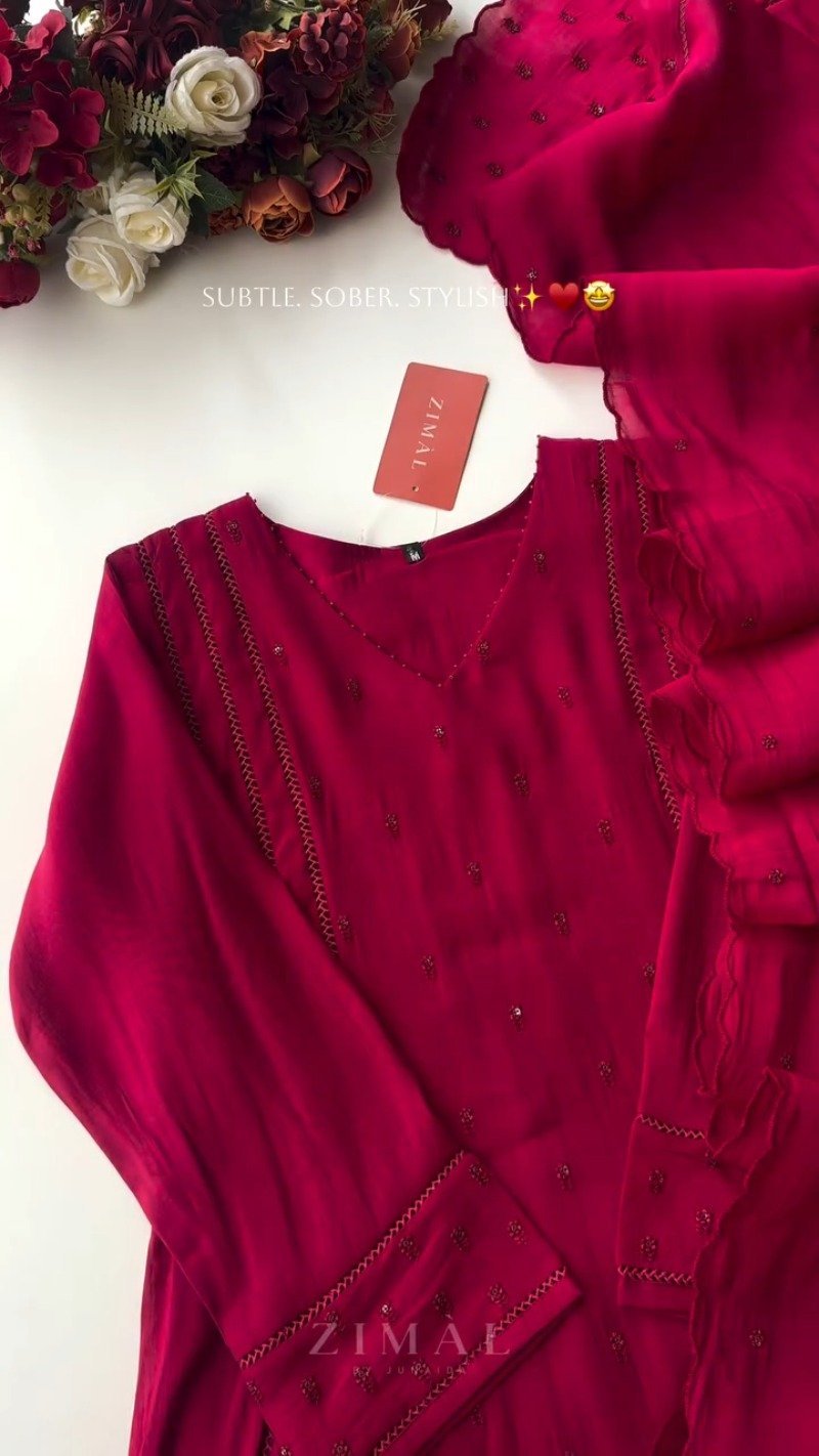 Zimal Midnight Ruby & Merlot Hand-Embellished Kurta Set – Available in Ruby Red & Deep Merlot - Image 3
