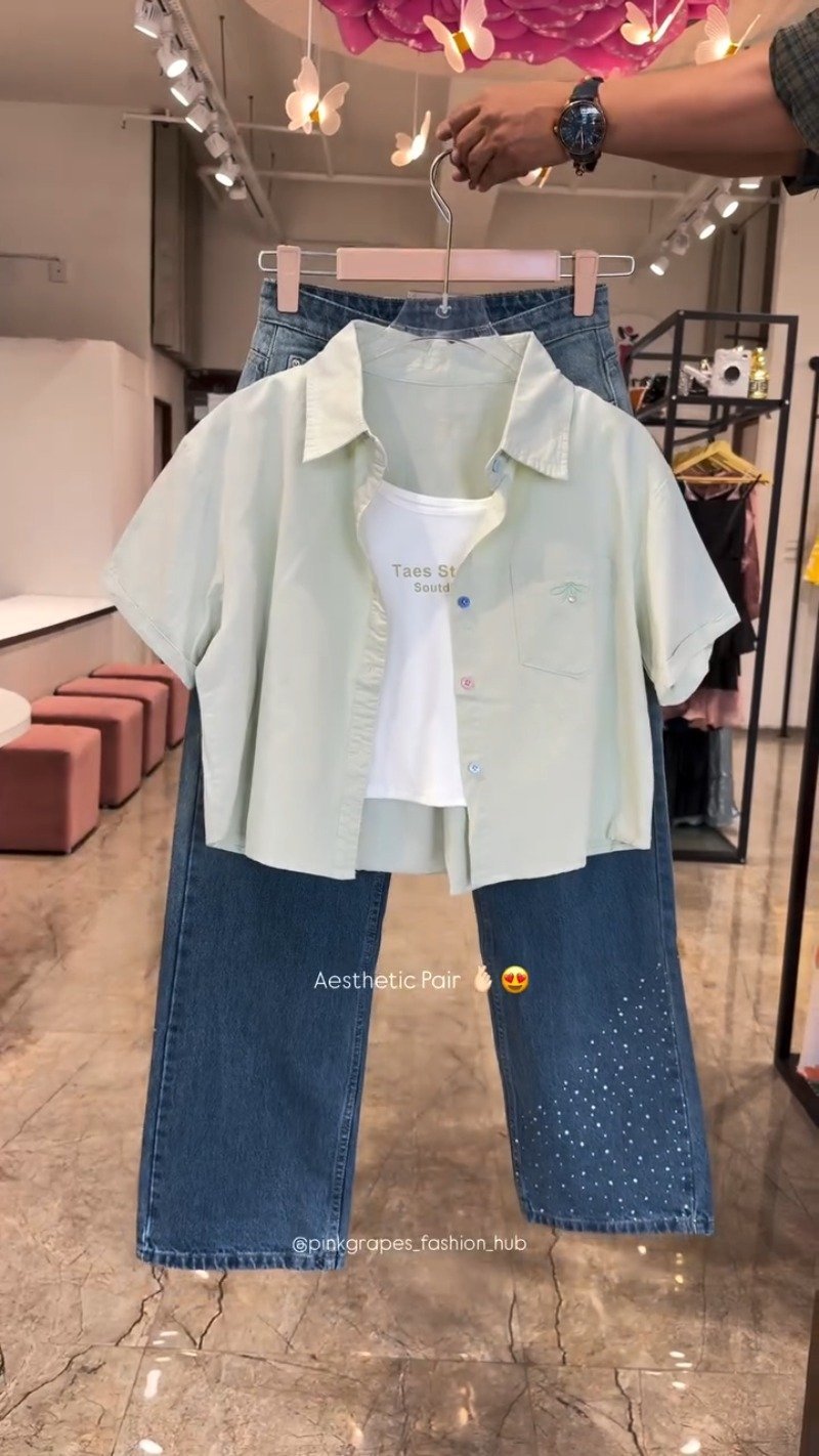 Chic Butterfly & Rhinestone Embellished Denim Co-ord Set – Available in White, Mint, Sky Blue & Lilac - Image 2