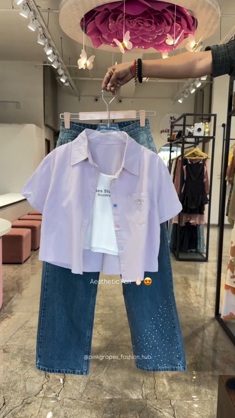 Chic Butterfly & Rhinestone Embellished Denim Co-ord Set – Available in White, Mint, Sky Blue & Lilac - Image 4