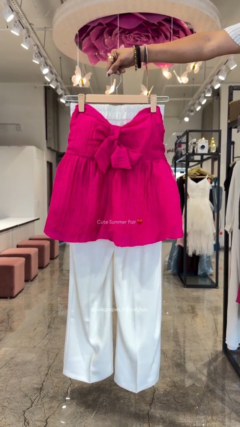Chic Bow-Front Peplum Top & Palazzo Set – Available in Red, Yellow, Magenta & Olive Green - Image 3
