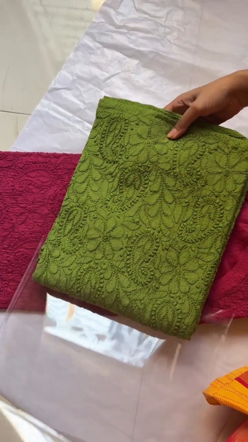 Exquisite Hand-Embroidered Chikankari Kurta Set – Available in Vibrant Green, Radiant Turquoise & Sunset Orange