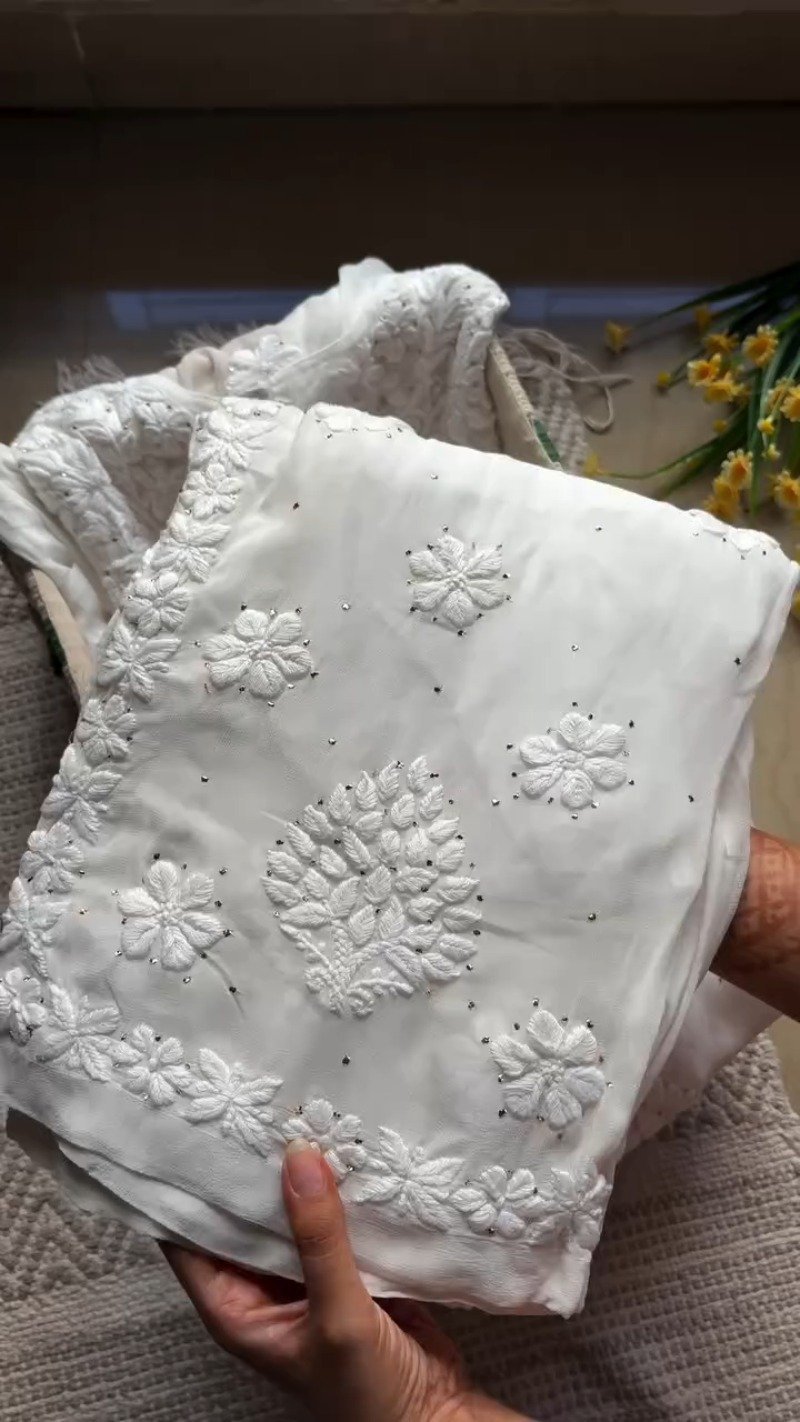 Exquisite Lucknowi Chikankari Hand-Embroidered Kurta Set – Available in Pristine White & Royal Sapphire Blue - Image 2