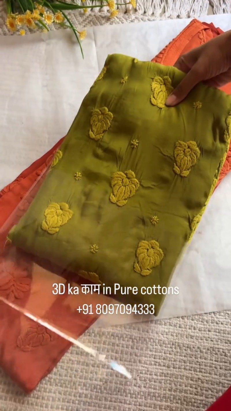 Exquisite 3D Floral Hand-Embroidered Pure Cotton Kurta – Available in Rust, Moss Green, Charcoal Grey, Maroon & Deep Mauve - Image 2