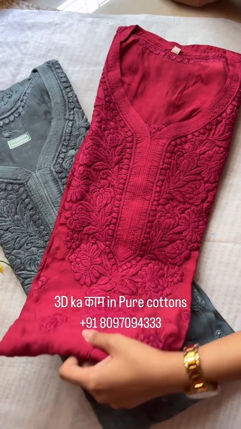Exquisite 3D Floral Hand-Embroidered Pure Cotton Kurta – Available in Rust, Moss Green, Charcoal Grey, Maroon & Deep Mauve - Image 6