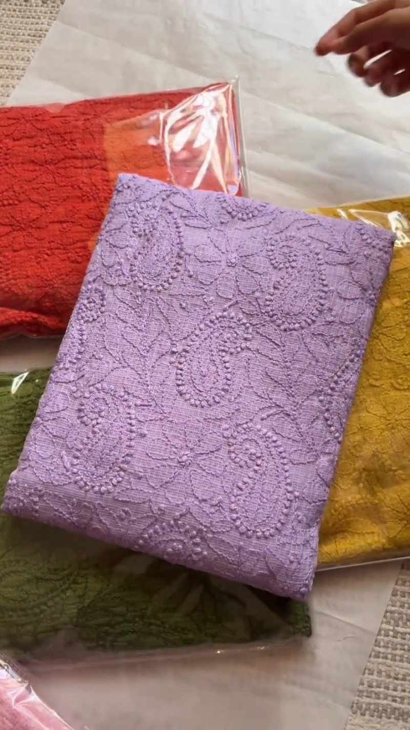Exquisite Lucknowi Chikankari Embroidered Kurta Set – Available in Pink, Purple, Red, Green & Yellow