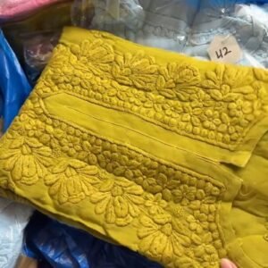 Exquisite Lucknowi Chikankari Hand-Embroidered Kurta – Available in Mustard Yellow & Crimson Red