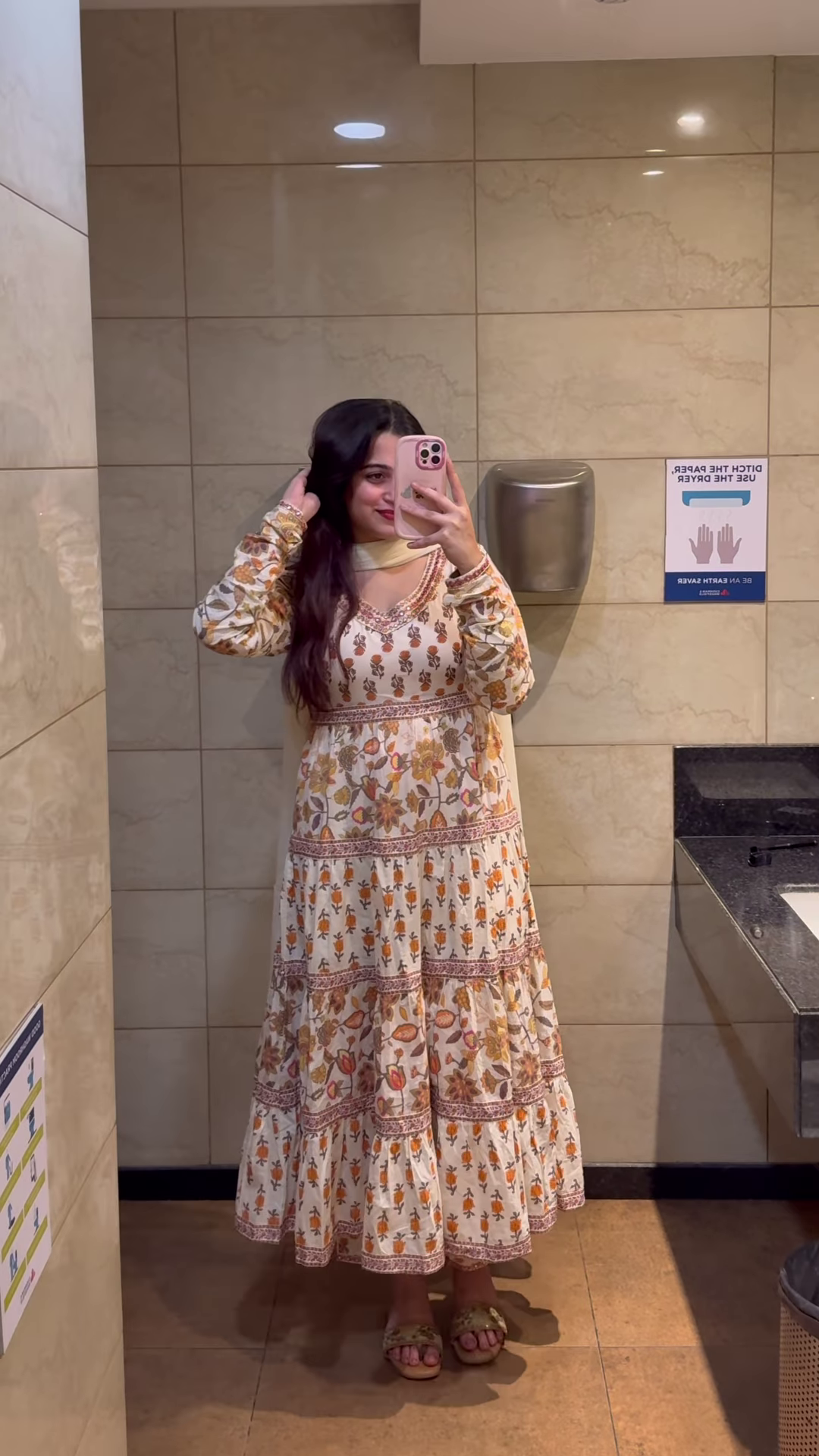 Autumn Blossom: Tiered Kalamkari-Print Anarkali Gown