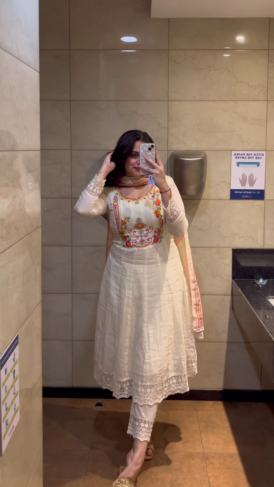 Autumn Blossom: Tiered Kalamkari-Print Anarkali Gown - Image 3