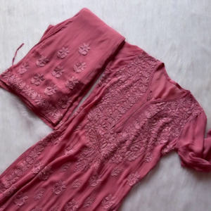 Vintage Onion Pink: Restocked Chikankari Viscose Kurti Set