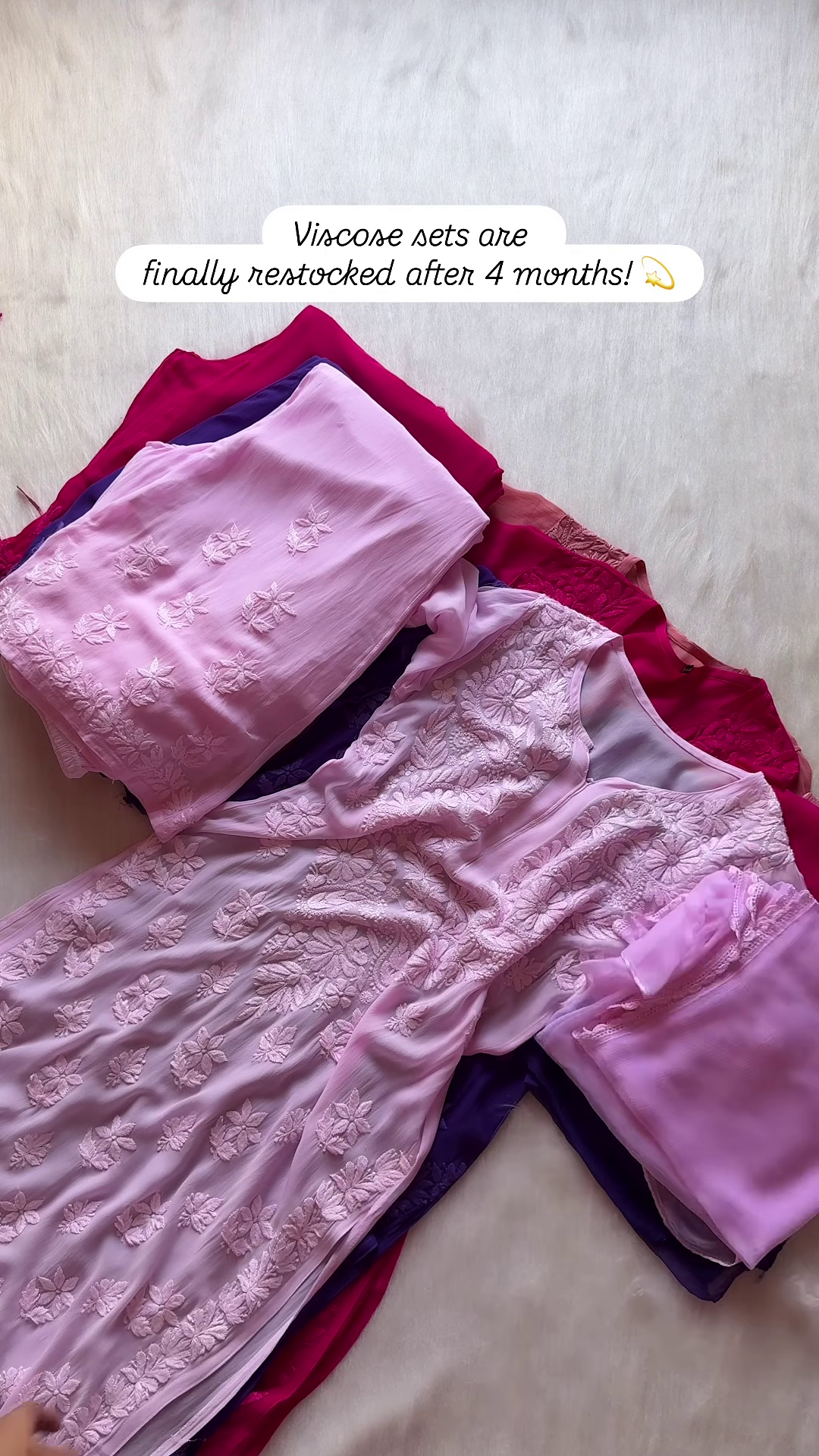 Vintage Onion Pink: Restocked Chikankari Viscose Kurti Set - Image 4