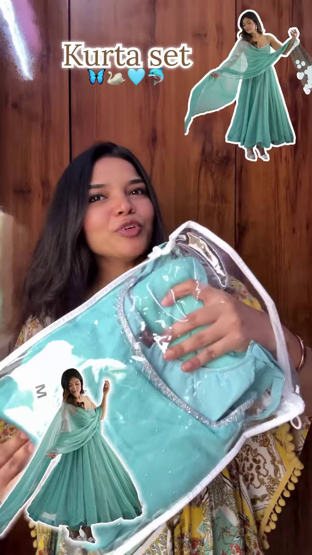 Seafoam Sparkle: Strappy Organza Festive Anarkali Set - Image 5