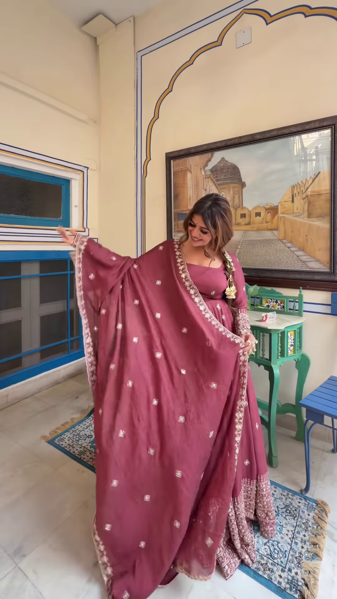 Royal Mauve Rose: Embroidered Georgette Festive Anarkali Gown - Image 2