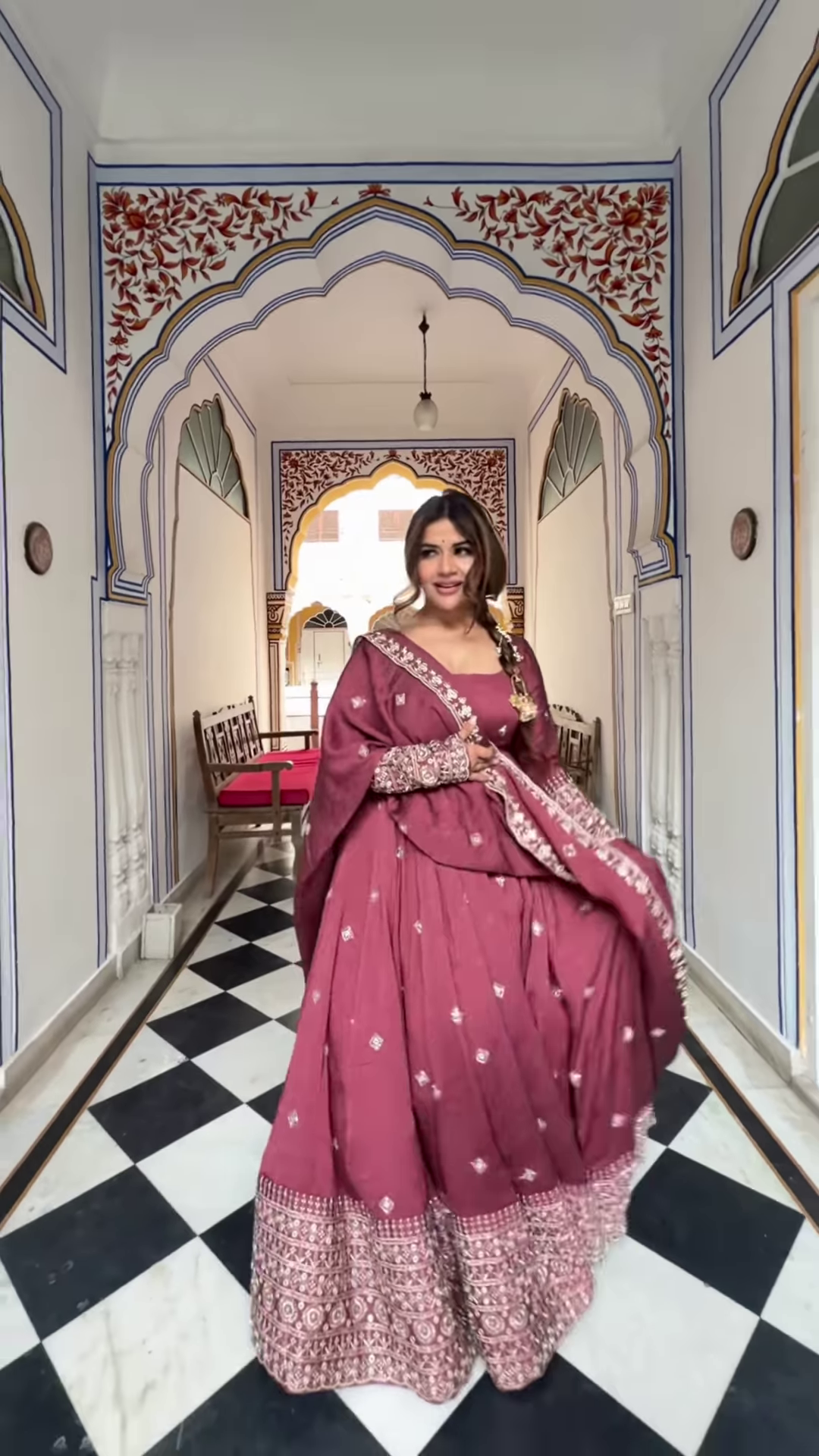 Royal Mauve Rose: Embroidered Georgette Festive Anarkali Gown - Image 3