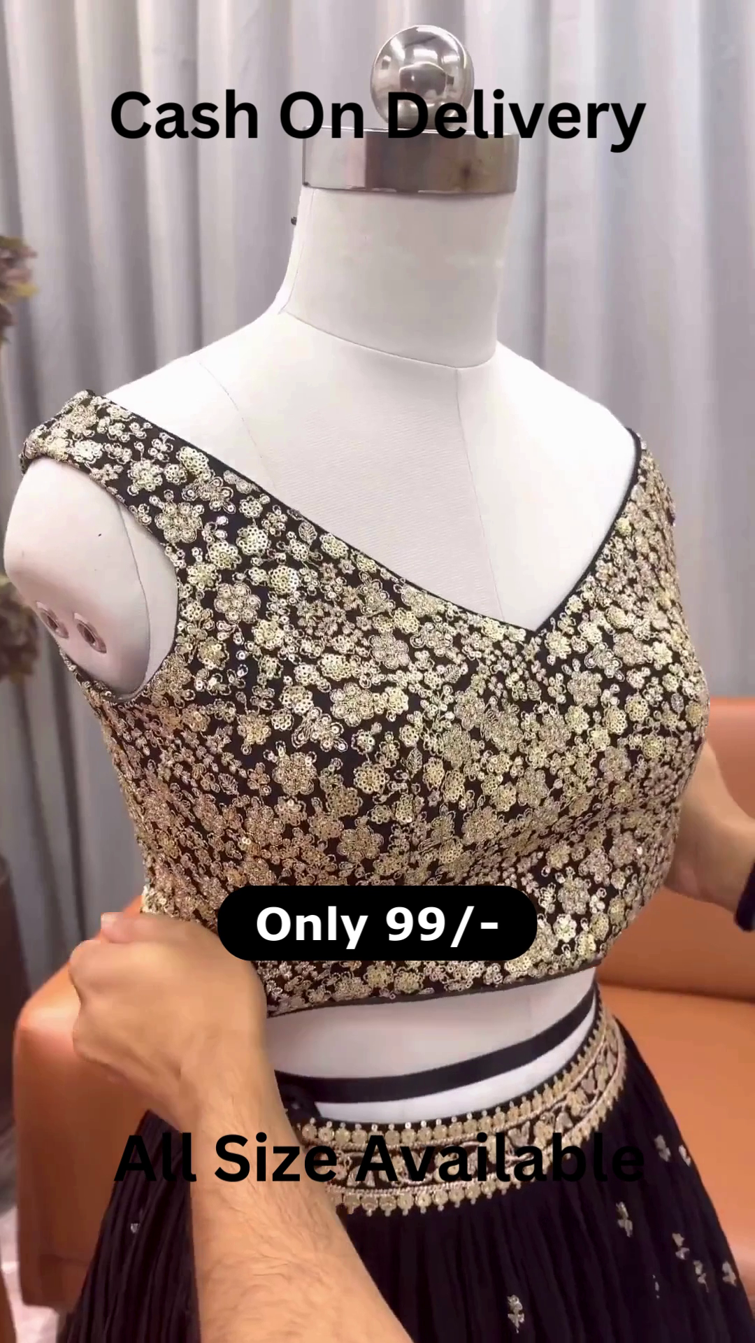 Midnight Shimmer: Heavily Sequined Black & Gold Lehenga Choli Set - Image 2